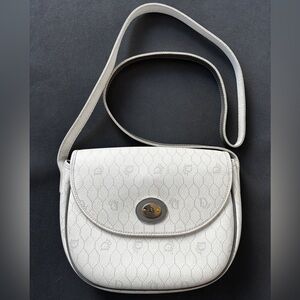 Authentic Christian Dior Honeycomb Vintage White PVC Leather Shoulder Bag